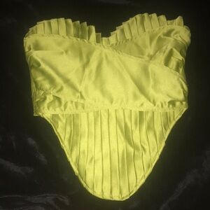 PrettyLittleThing Lime Green Pleated Bodysuit